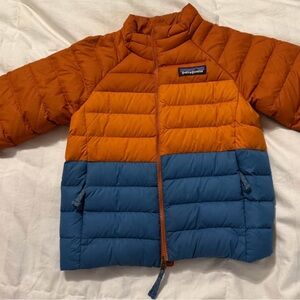 Patagonia Kids Orange and Blue Quilted Puffer Jacket